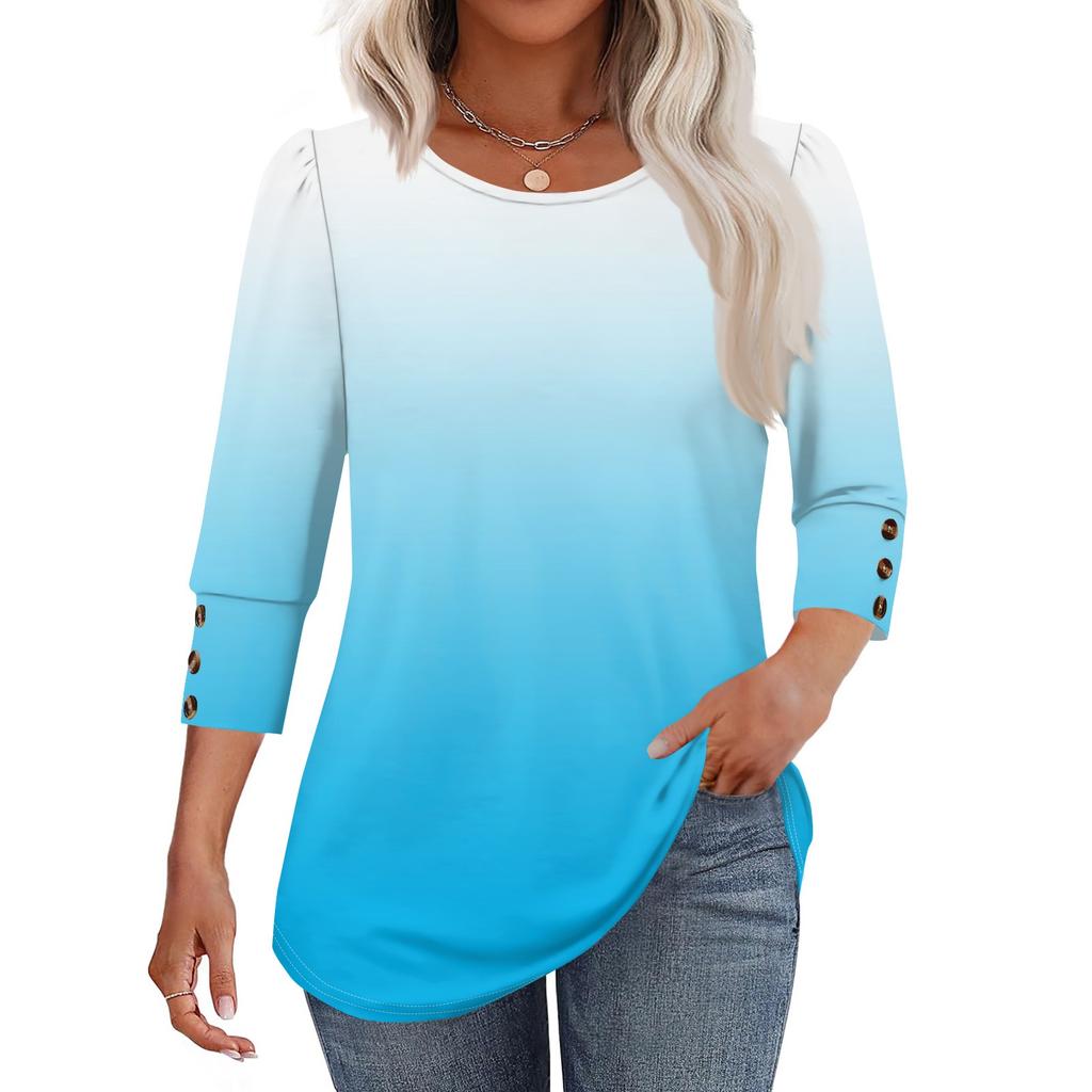 Damenmode Lässig Farbverlauf, Krawatten-Print Rundhals Kurzarm T-Shirt Top