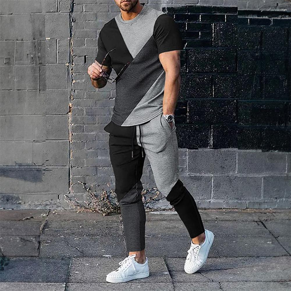 Men Summer T Shirt Pants 2 Piece Sets Print T-shirts Trousers Sportswear Suits Fashion Sweatpants Tracksuits Outfits Men Clothes