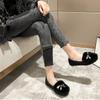 Big Size 43 Rabbit Fur Moccasins Women Crystal Bowtie Flats Round Toe Slip On Fur Snow Shoes Winter Outdoor Shearling Ballerinas