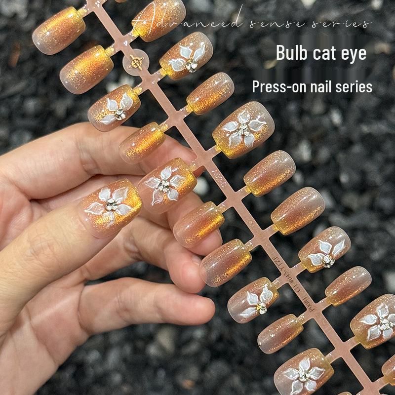 Rhinestone Gradient Blush Mermaid Cat-Eye Camellia Lily Nail Stickers - Set of 30 Pieces