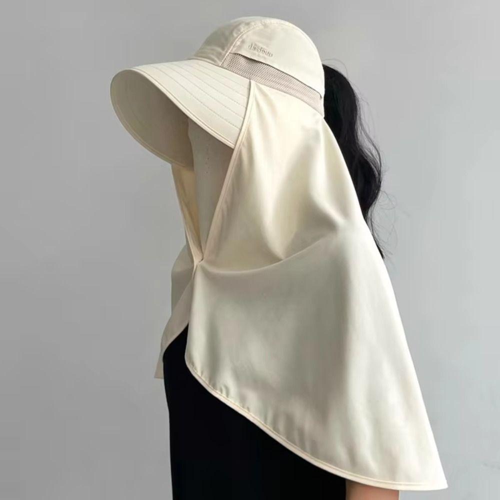 Wide Brim Mountaineering Hat Detachable Mask Women Sun Hat Simple Shawl Fisherman Hat  Outdoor