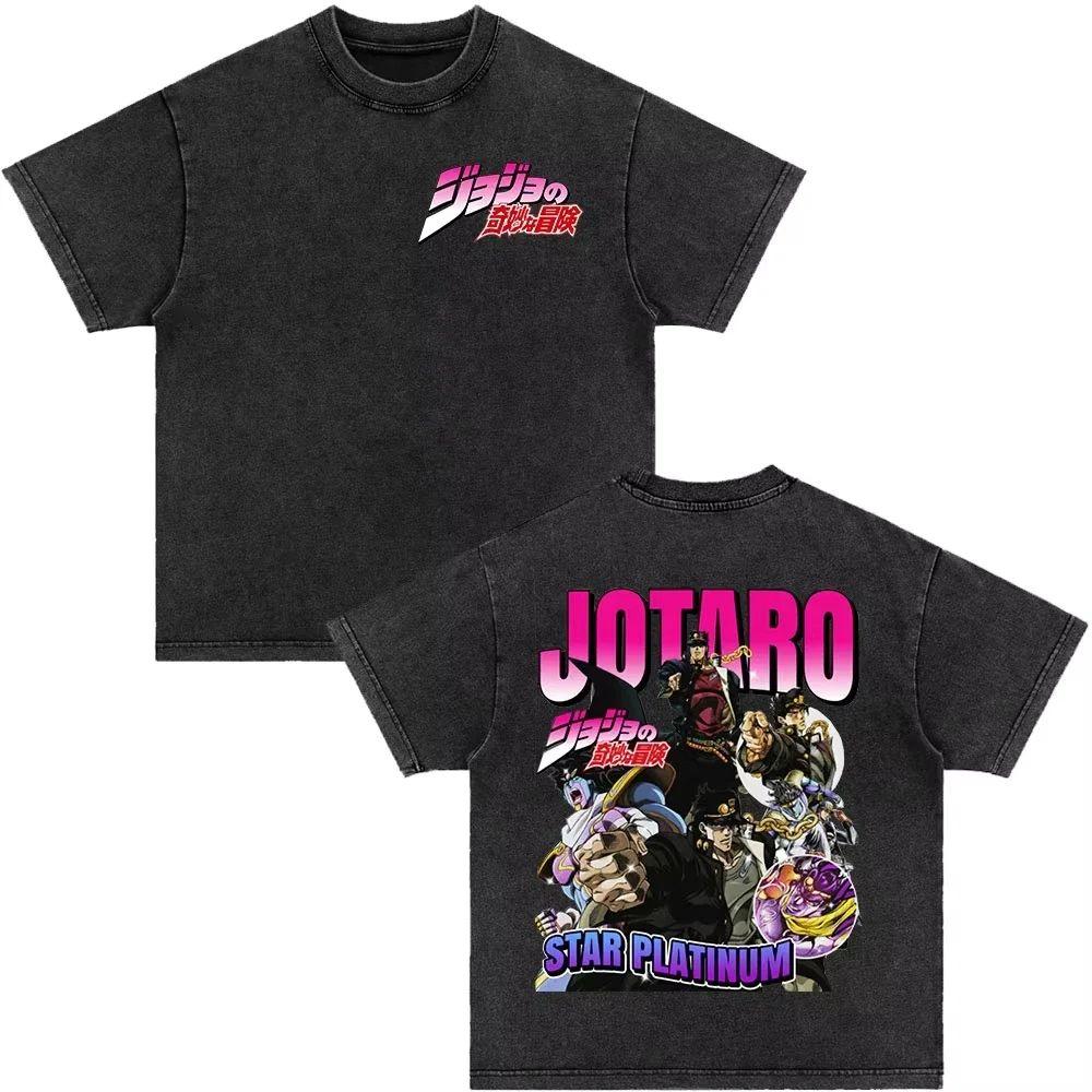 Japonské anime Jojo Bizarre Adventure Vintage prané tričko Killer Queen grafická trička Pánské Dámské Cosplay Nadměrné tričko