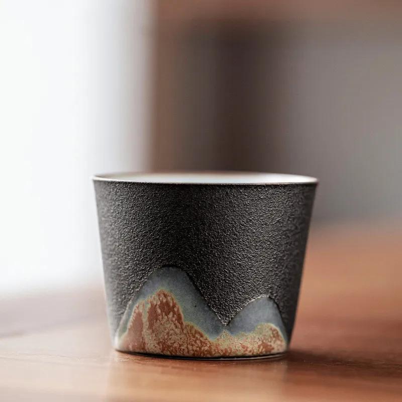 Chinese Retro Pottery Teacup Exquisite Handmade Ceramic Tea Bowl Travel Meditation Cup Pu'er Master Cup Tea Set Accessories