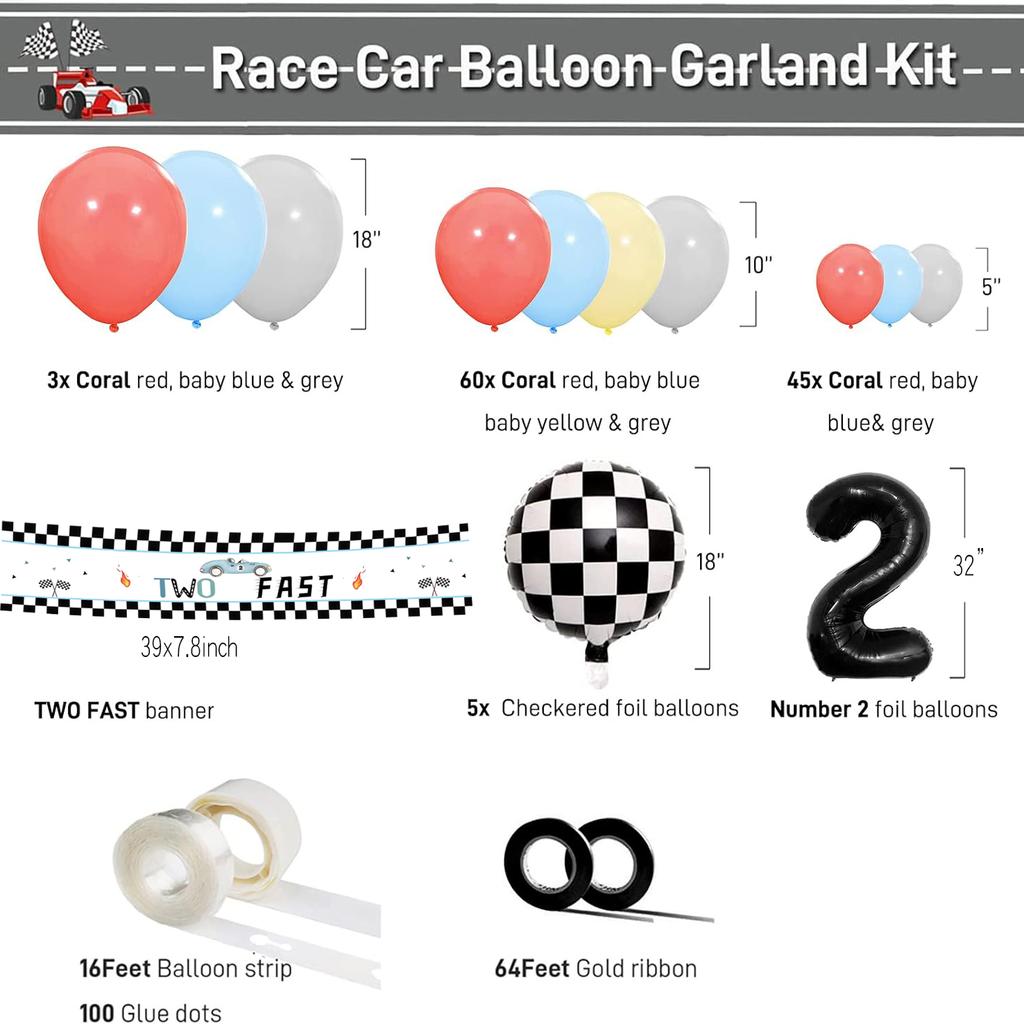 Balloon Set 2-year-old Racing Theme Balloon Arched Wreath Set Coral Pink Blue Yellow Balloon Birthday Party Background Wall