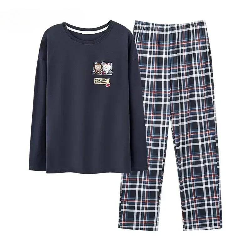 Βαμβακερή Πιτζάμα Σετ Κομψό Μινιμαλιστικό Στυλ Πιτζάμες Μεγάλο Μέγεθος Φόρμα Σπιτιού για Αγόρι Φθινόπωρο Χειμώνας Ανδρική Καθημερινή Ρόμπα