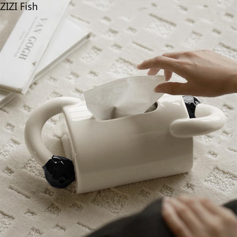 Abstrakte Keramik Taschentuchbox Desktop Taschentuch Aufbewahrungsbox Küche Servietten Taschentuchhalter Moderner Stil Heimdekorationszubehör