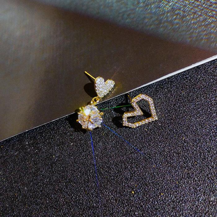 Temperament Asymmetric Zircon Earrings Love Earrings Designer Earrings Girl Earrings
