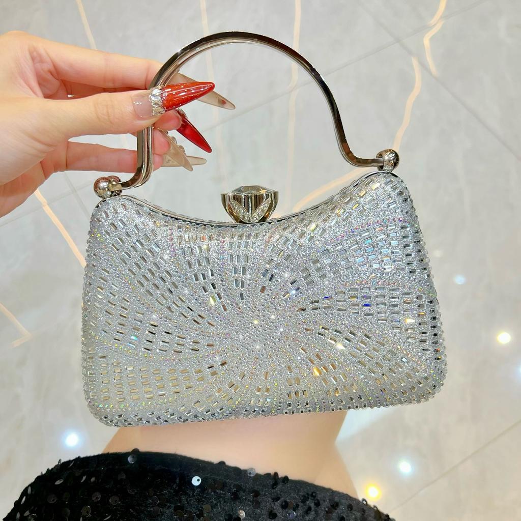 Rhinestone Handbag, Celebrity Fashion Dinner Bag, Shiny Chain Shoulder Bag, Exquisite Messenger Bag, Bag.