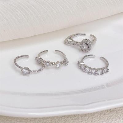 Simple Diamond-Set Elegant Open Ring, Fashionable Niche Design, Light Luxury, Exquisite, Shining High-End Sense, Personalized Ring Woman