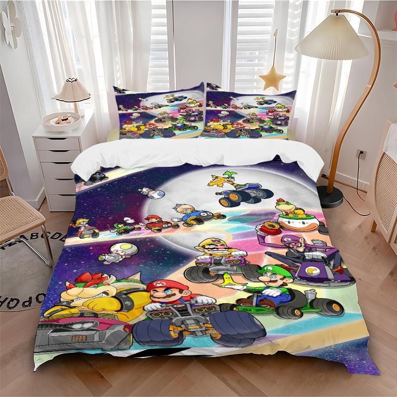 Mario Kart Space Race Print 3Pcs Bedding Setduvet Cover With 2 Bedropillowcase Home Birthday Gift