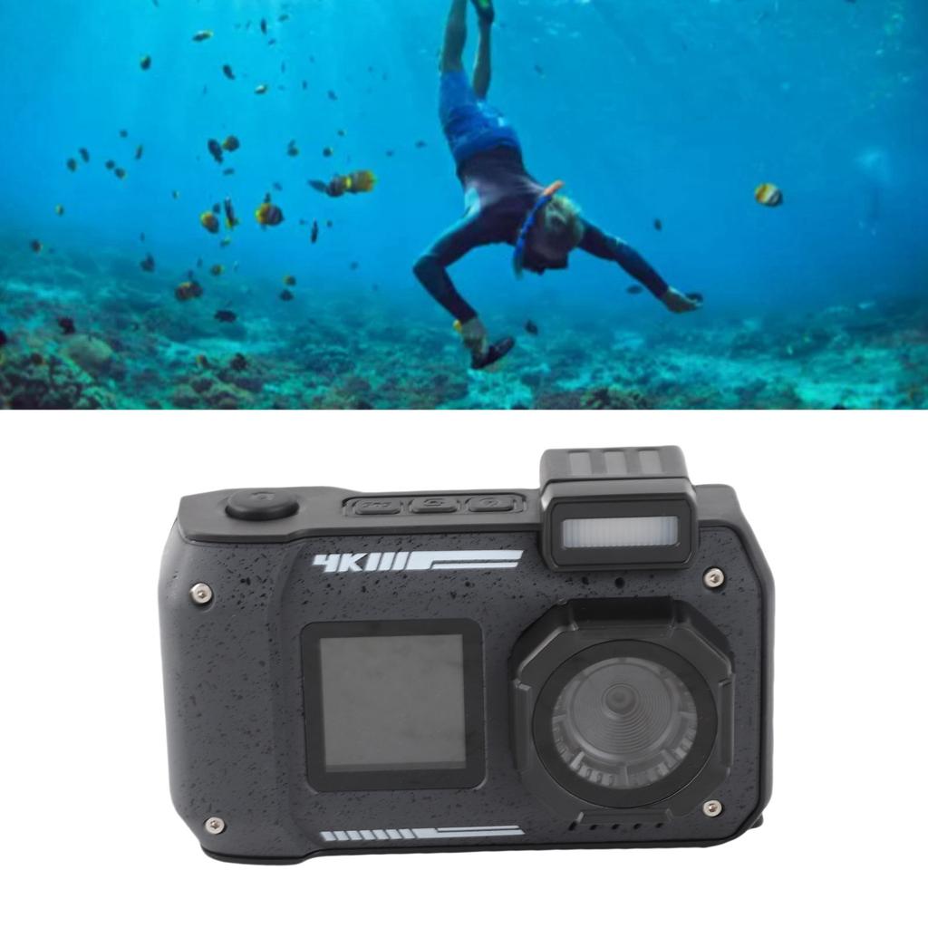 4K 65MP Underwater Camera Autofocus 2.88in 1.44in Dual Screen 2500mAh 33FT Water Proof Camera Underwater Digital Camera for Snorkeling