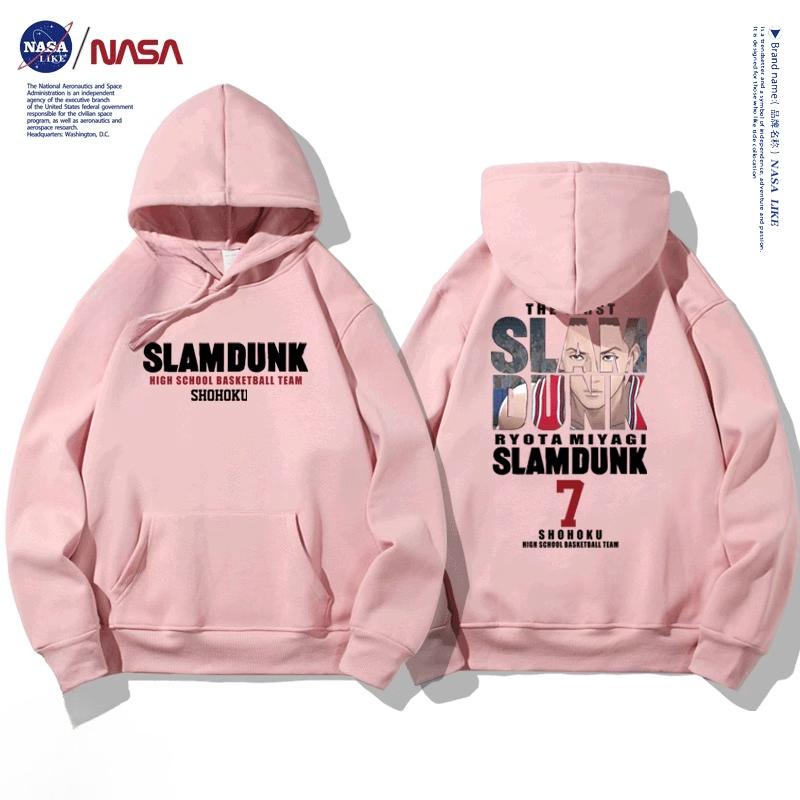 NASA joint autumn and winter cartoon slam dunk print student hooded sweatshirt men and women plus velvet long-sleeved pullover