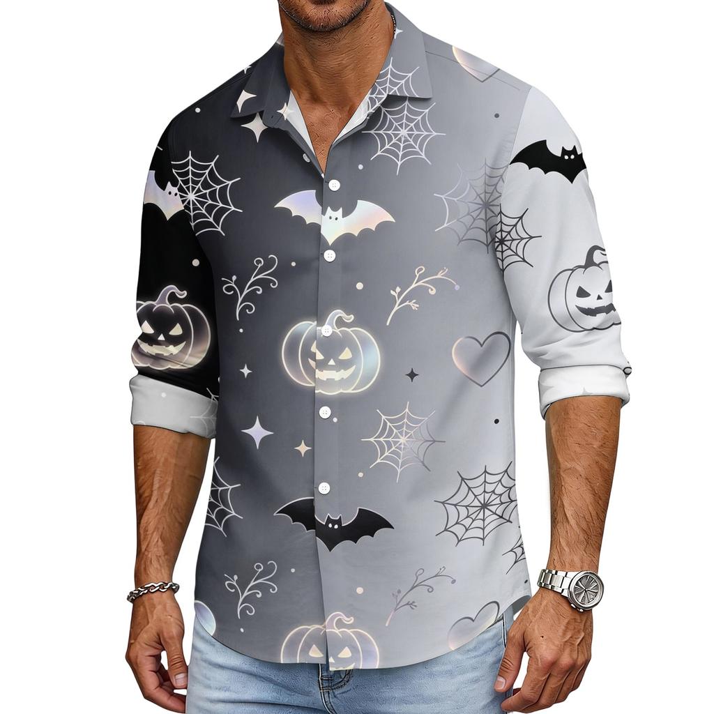 Men's Halloween Loose Fit Long Sleeve Shirt Button Down Collar Vintage Casual Shirt Breathable Fabric Suitable for Spring Autumn Outdoor Daily Wear
