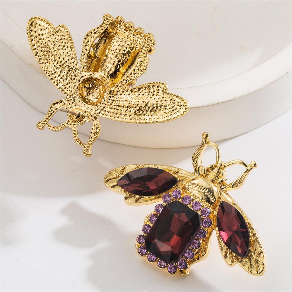 New Vintage Retro Bee Rhinestone Earrings Women Crystal Insect Champagne Color Corsage Party Dress Charm Jewelry Gift Wholesales