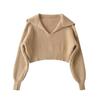 Spring and Autumn Four-color Loose Large Lapel Peplum Knit Sweater Women Fashion Loose Short Sweater Sweater Sweater Comfortable and Versatile