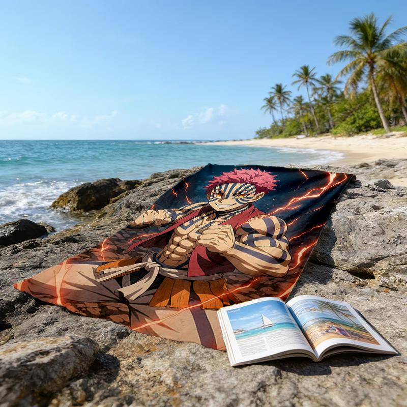 1pc Demon Slayer4 Beach Towel, Beach and Seaside Swimming Pool Equipment, Fashion Pattern, Rectangular, Travel Essentials
