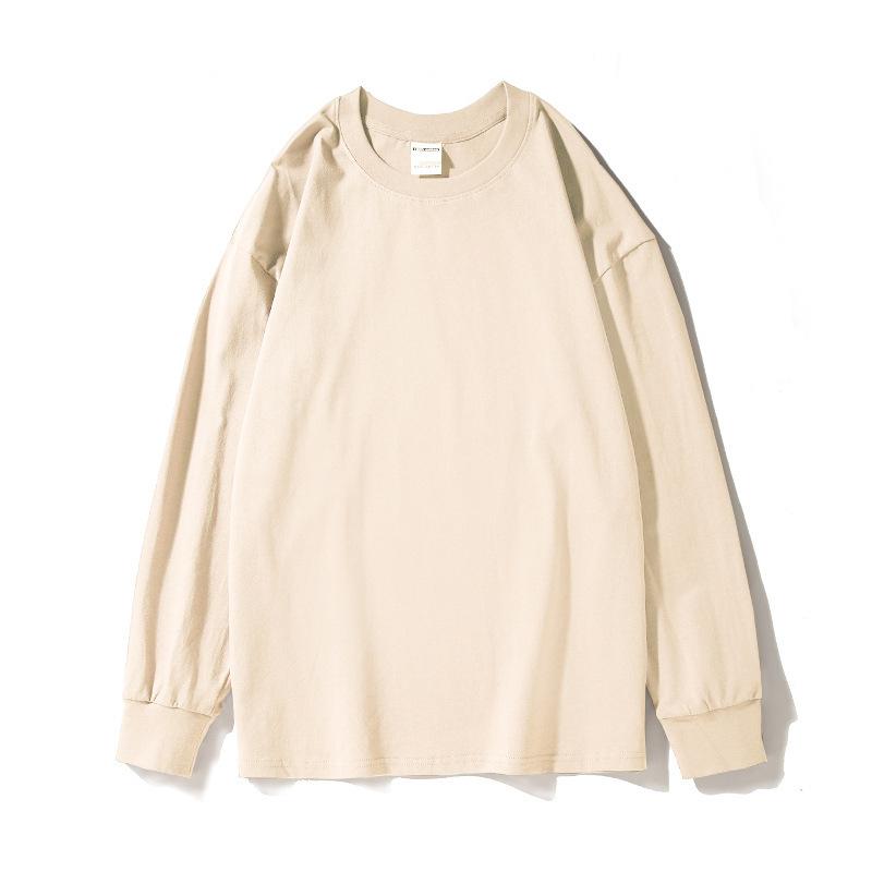 Autumn and Winter Men's Cuff Thread Solid Color Light Plate Long-sleeved T-shirt Loose Base Shirt Men