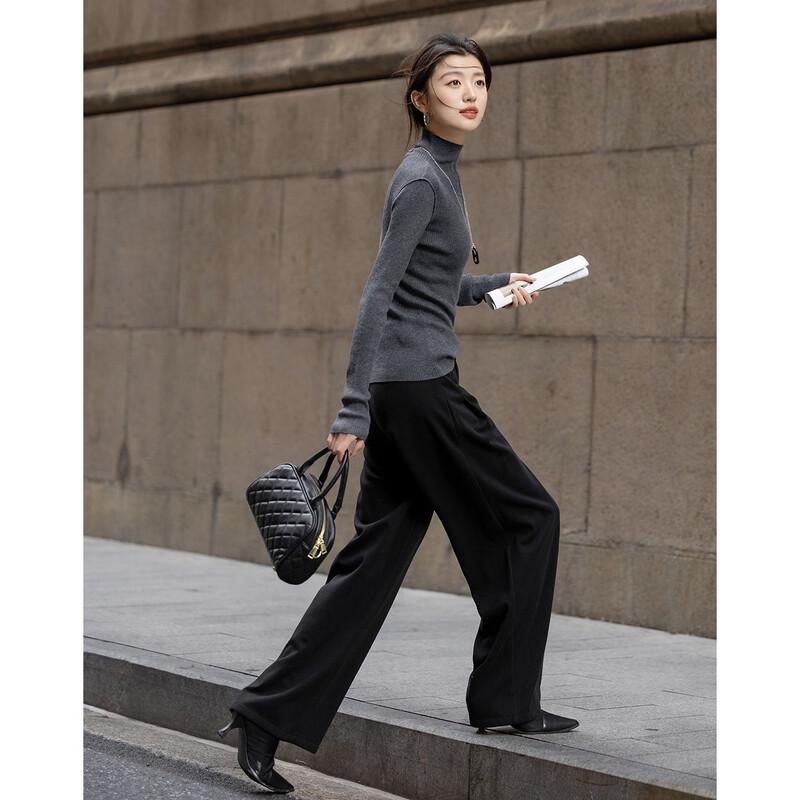 Women's Merino Wool Blend Semi-High Neck Slim-Fit Knit Sweater