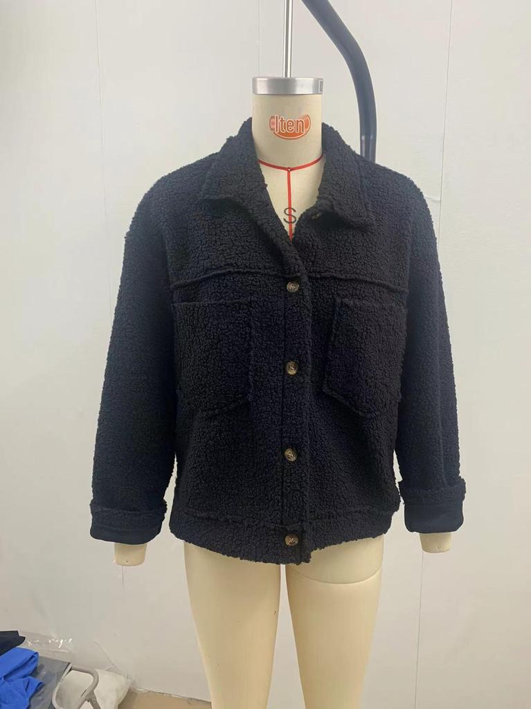 European & American Autumn/Winter Women's Lambswool Cashmere Single-Breasted Cardigan Coat with Patch Pockets