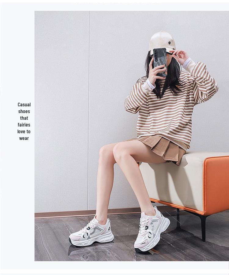 2025 Women's Breathable Mesh Daddy Sneakers – Korean Style, All-Match, Thick-Soled Casual & Running Shoes for Spring
