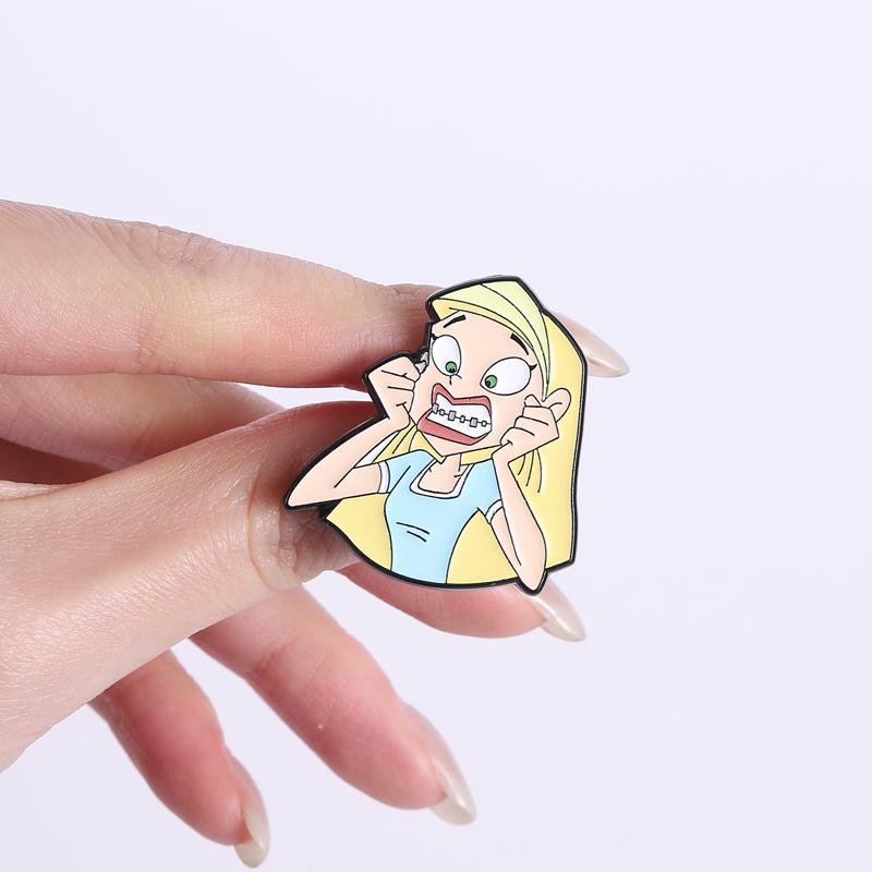 Goofy Amerikanischer Cartoon Zahnspangen Mädchen Emaille Pin Panisches Ohrenbedeckendes Anstecknadel Reversabzeichen Zubehör Schmuck Geschenke Für Freund