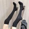 Fashion Autumn Winter Elegant Heeled Knitted Elastic Sock Above Over The Knee Shoes Woman Gothic Square Toe Thigh High Boots for Women