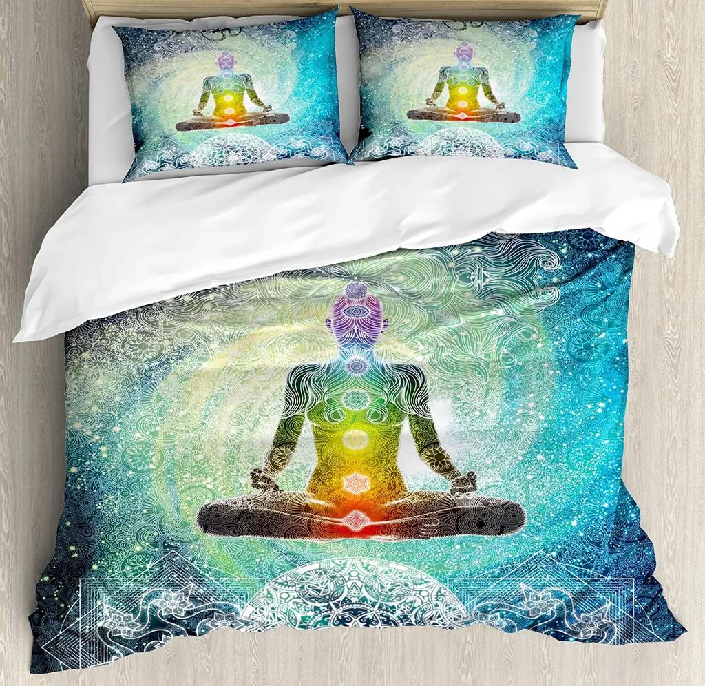 Chakra Color Geometry Yoga Duvet Cover Bed Bedding Set Double Home Textile Quilt Cover Pillowcases Bedroom Bedding Set No Sheet