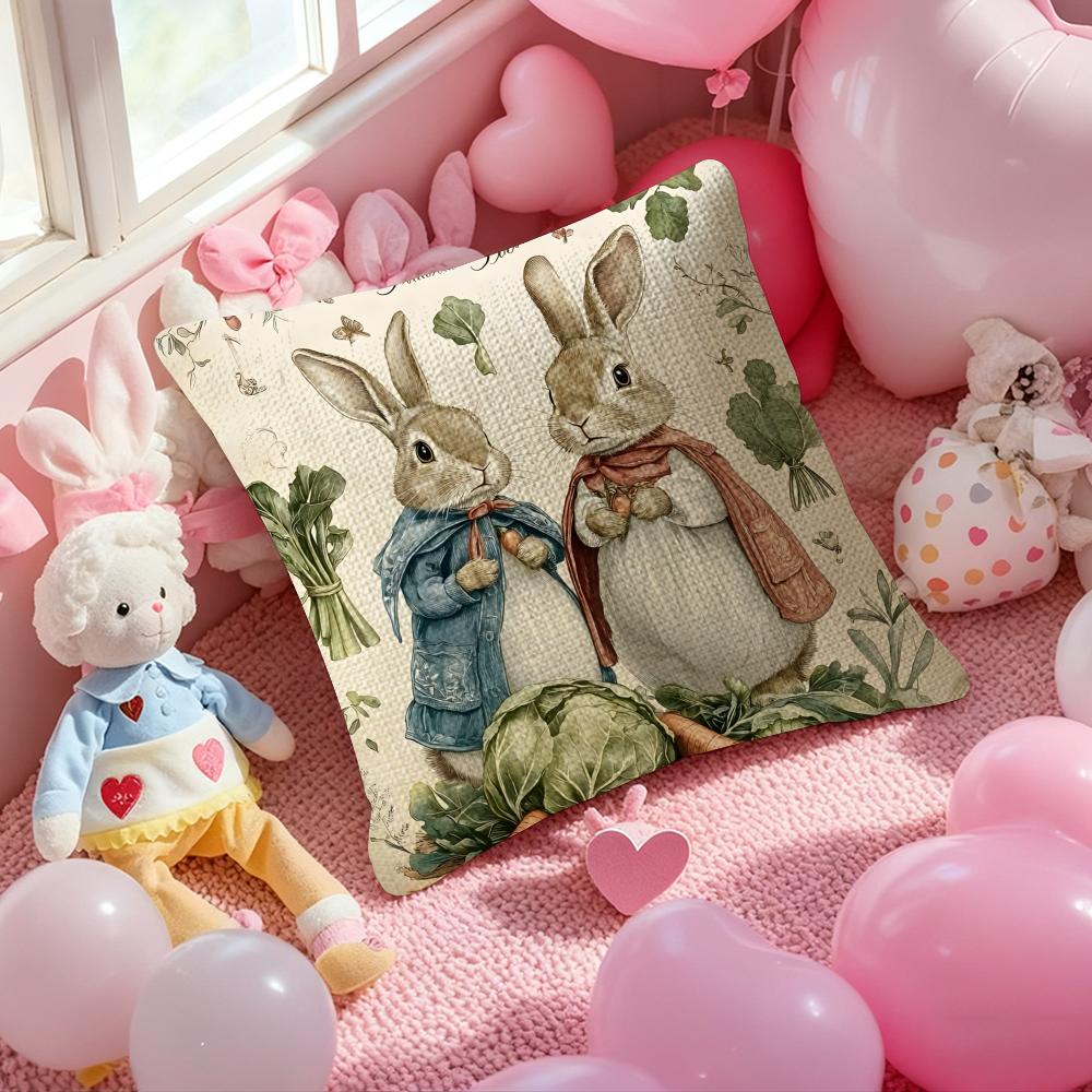 Character Cute-Peter Rabbit-Smart Pillow Case Anti-Dustmite Pillowcase Invisible Zipper Silky Short Plush Sofa Cushion Cover