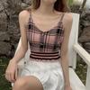 Damen Camisole V-Ausschnitt Karomuster Top Lässig Ärmellose Weste