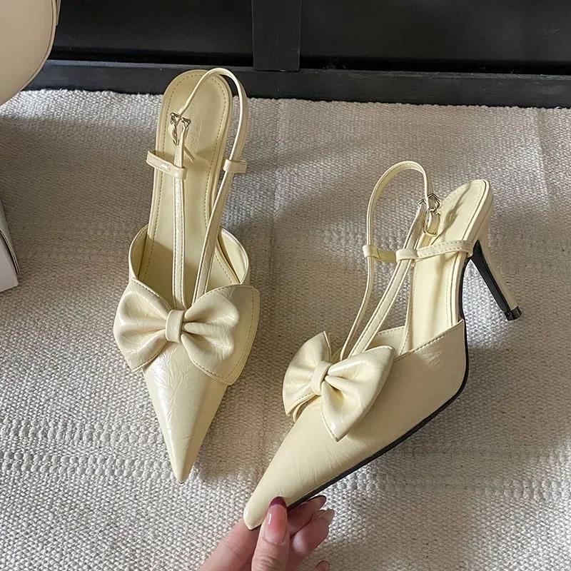 Elegant Pointed Bow Thin Heeled Women Shoes 2025 New Fashion Brand Design Buckle Lace Sweet Banquet Women's High Heeled Shoes