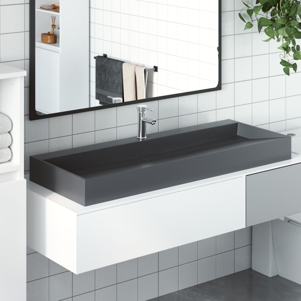 Vidaxl Sink, 120X46X11 Cm, Mineral Composite/Marble, Anthracite