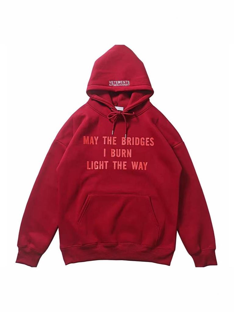 Chen Weiting Wine Red Fleece-Lined Cotton Hoodie with Letter Print