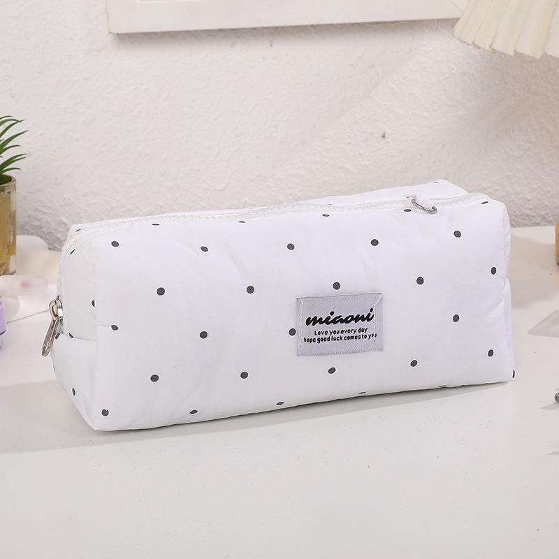 1Pcs  Korean Polka Dot Solid Color Pencil Case Student Stationery Large Capacity Storage Pen Bag Cute Girl Makeup Bag