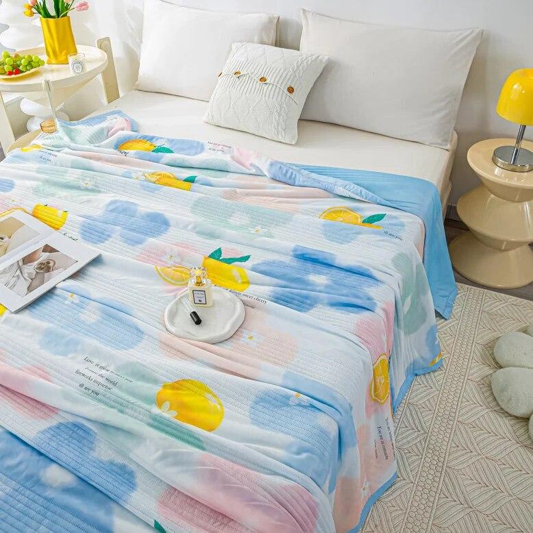 Air Condition Thin Blanket Summer Quilt Cover Cool Summer Cotton Quilt King Size Lace Free Shipping Down Blue Bedding Set Washed