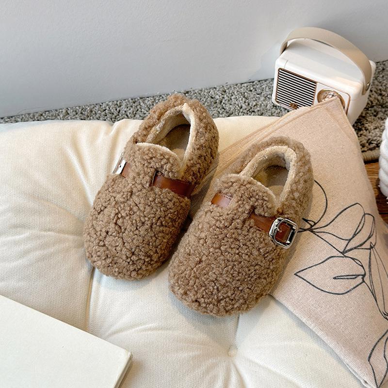 

Плюшевая обувь для девочек 2025 зима новая детская обувь для девочек принцесса хлопковая обувь две хлопковые плюс бархат детские туфли-горошки 22 хаки