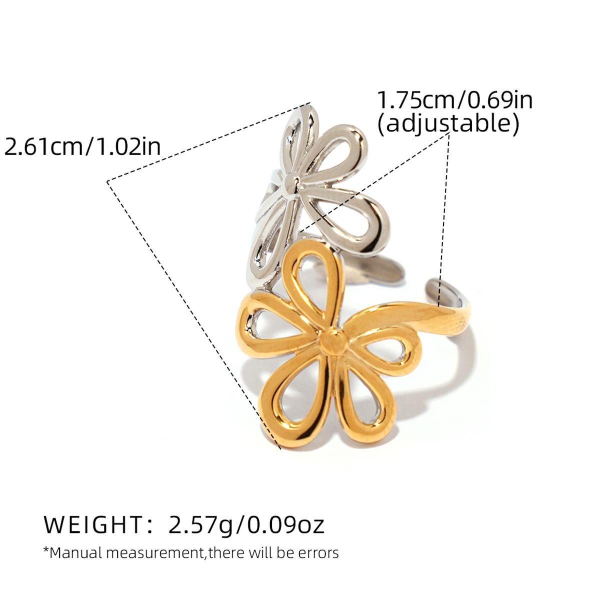 

Glossy Shine 316L Stainless Steel Flower Leaf Open Rings Adjustable For Women 18K Gold-plated PVD Waterproof Zircon Gift resizable