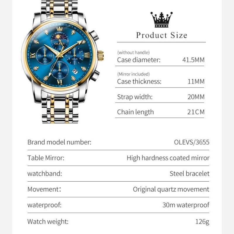 OLEVS Herrenuhr Original Modemarke Quarzuhr Wasserdicht Mondphase Multifunktionale Chronograph Luxus Männer Geschenk Neu