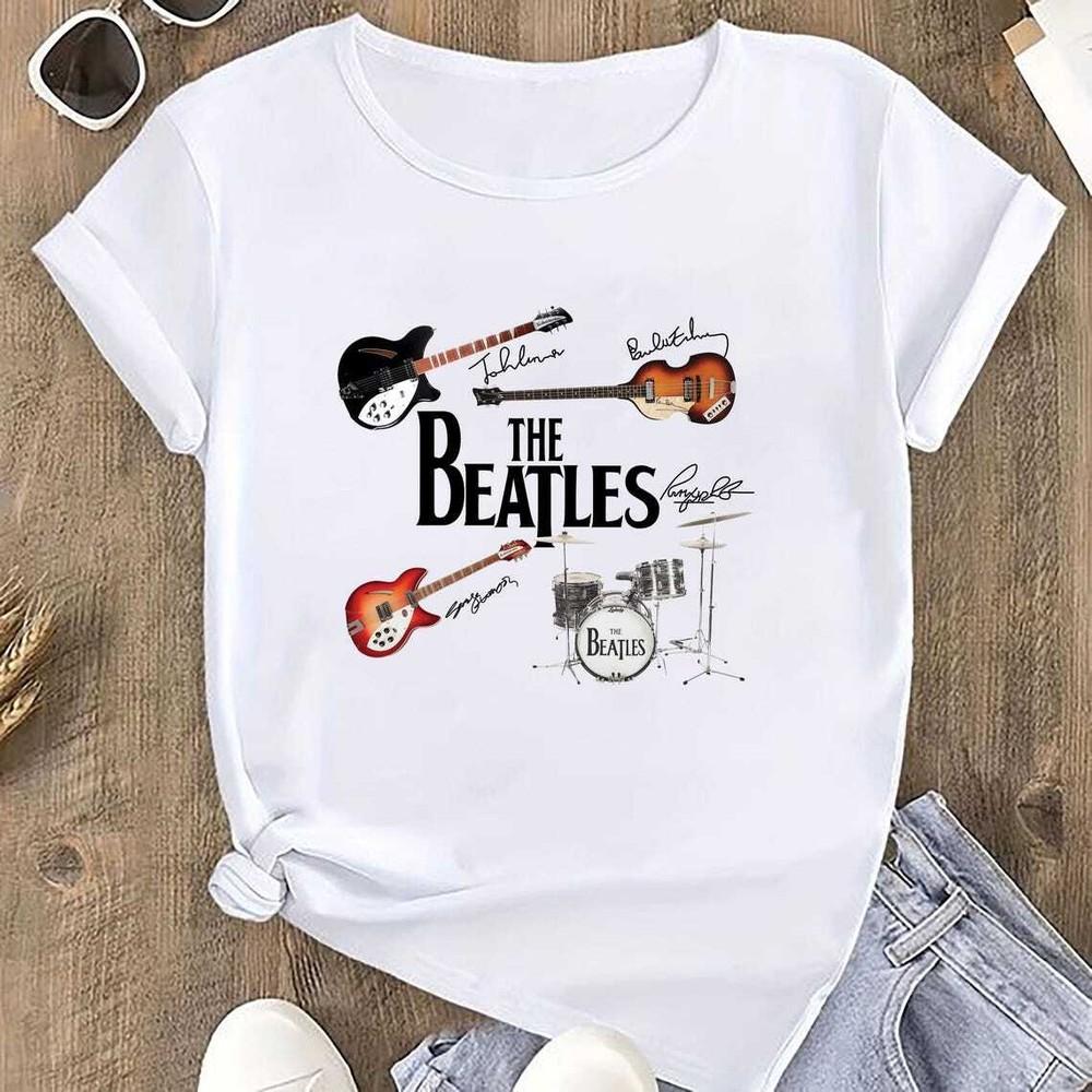 Футболка The Beatles Signature с инструментами, Подарочная футболка для фаната The Beatles, Унисекс футболка S