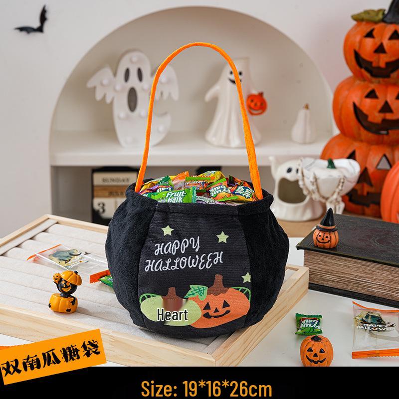 Pumpkin Lantern Trick-or-Treat Candy Bag for Kids - Halloween Handheld Decoration and Small Gift Prop