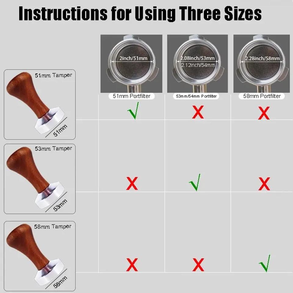 51mm 53mm 58mm Espresso Tamper Coffee Barista Flat Base Coffee Tampers With Wood Handle