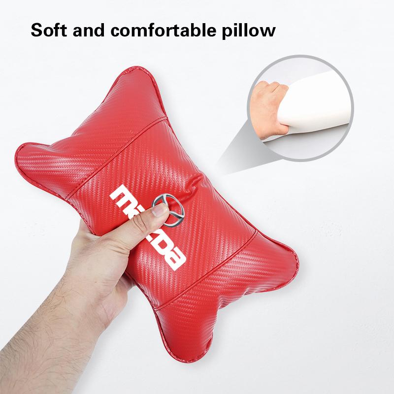 Car Headrest Neck Cushion Carbon Fiber Leather Pillow For Mazda 2 6 3 CX5 CX80 CX70 CX90 MX30 CX60 CX50 CX30 BT50 e-TPV CX3 CX8