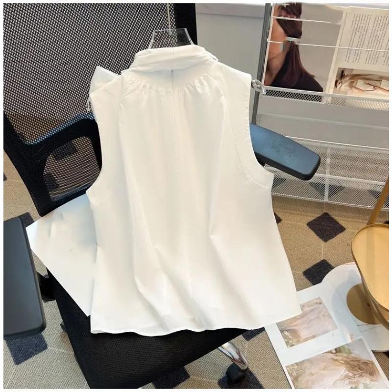 Blouse Blanche Femme Blouses Femme Mode Nœud Sans Manches Ample Chemises Mode Douce Été Blouses