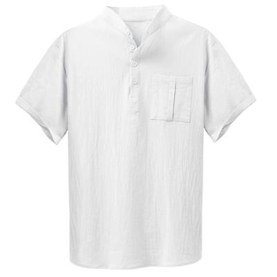T-shirt estiva da uomo a maniche corte, traspirante a tinta unita a maniche corte Henry con taschini