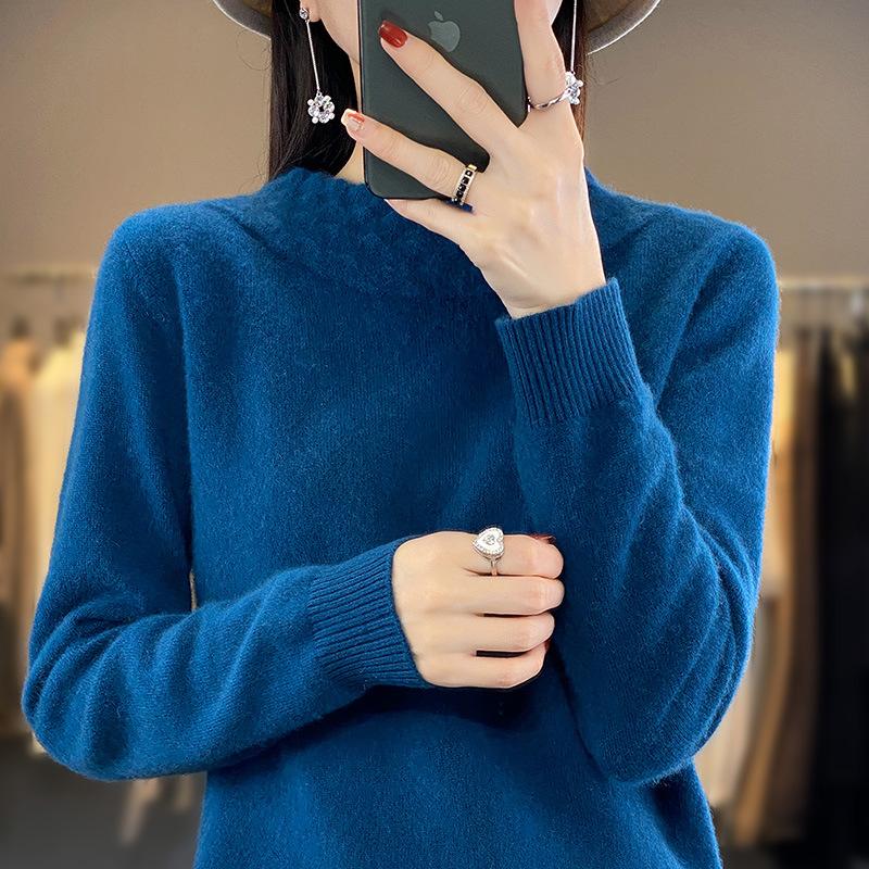 

Autumn and winter new drum wave round neck women s knitted sweater fashionable versatile bottoming sweater wear inside and outside with long sleeves S