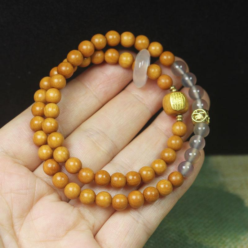 6mm Sandalwood Double Layer Bracelet Five Sutras Agate Sliding Ring Personalized DIY Wooden Hand Jewelry