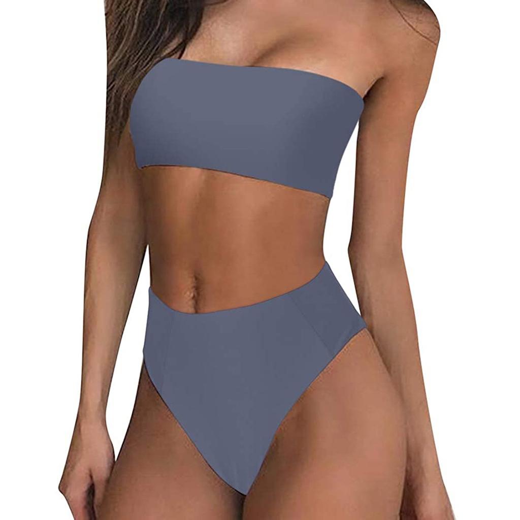 Damen Sexy Mode Einfarbig Bralette Tops Bikini Set Zweiteiliger Badeanzug