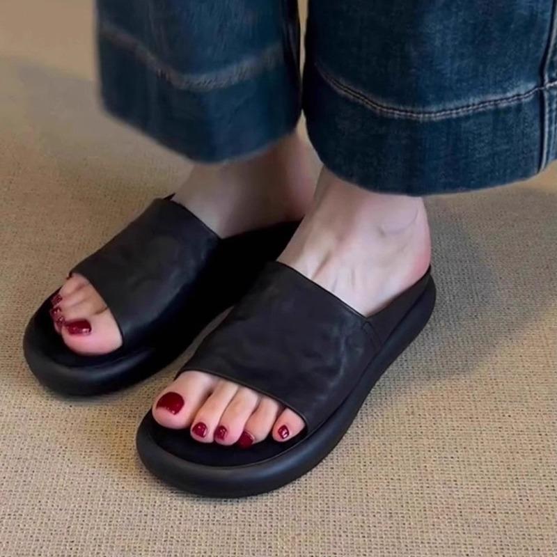 Sheepskin version~ thick-soled slippers for women's wear, new high-end sense, beautiful and versatile, summer with skirts, cool slippers