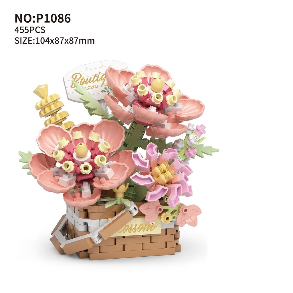 Rose Flower Figure Mini Block 3D Model Bricks Figures Toy Bouquet Micro Building Blocks Assembly Toy For Kids Girl 8 To 14 Years