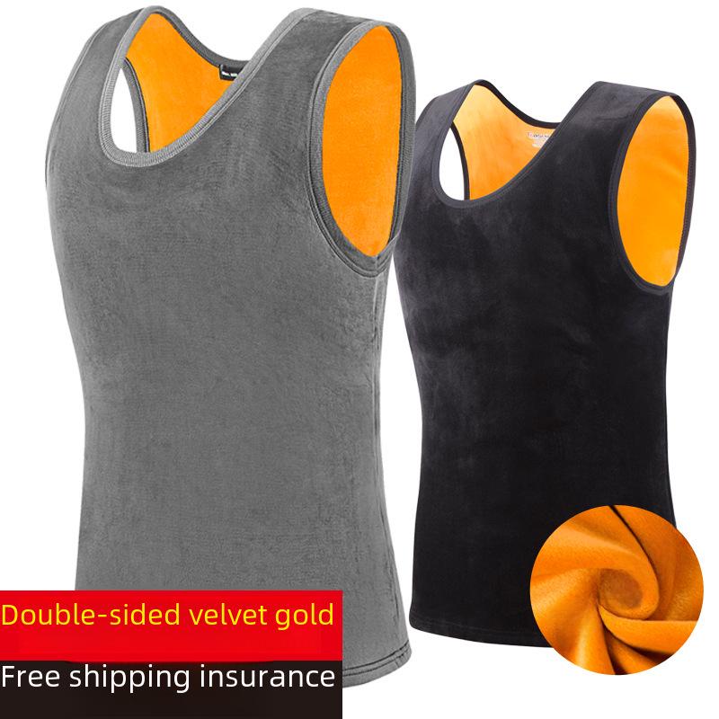 Men's Winter Double-Sided Fleece Vest - Plus Velvet Thick, Close-Fitting, Round Neck for Middle-Aged and Elderly.