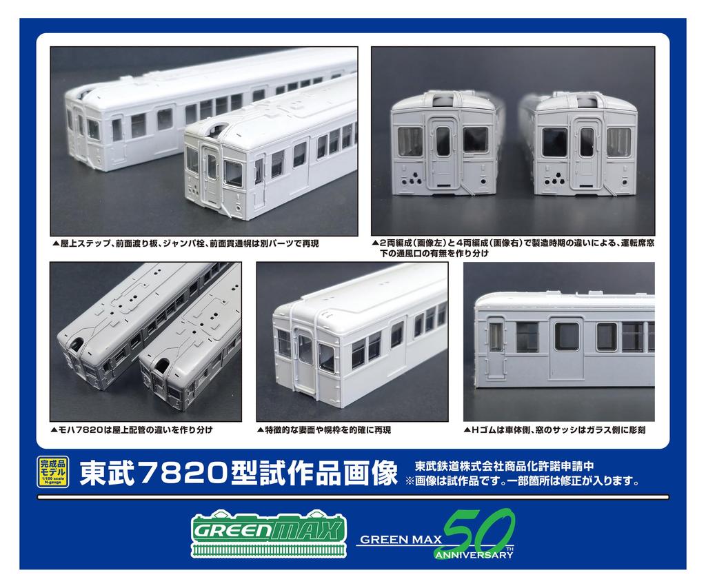 Greenmax N Gauge Tobu 7820 Series Tojo Selectable Car Model 50807 Line, Number, 8-Car Set, Powered, Train,